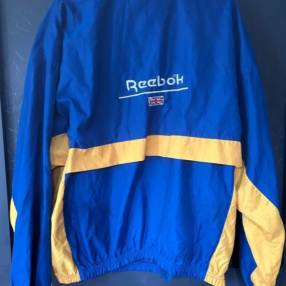 Vintage British Reebok Jacket Mens L Blue Yellow Pullover Union Jack Logo 90's - Picture 4 of 6